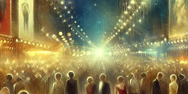 A glamorous film festival scene featuring celebrities, red carpet, and adult film posters under sparkling lights.